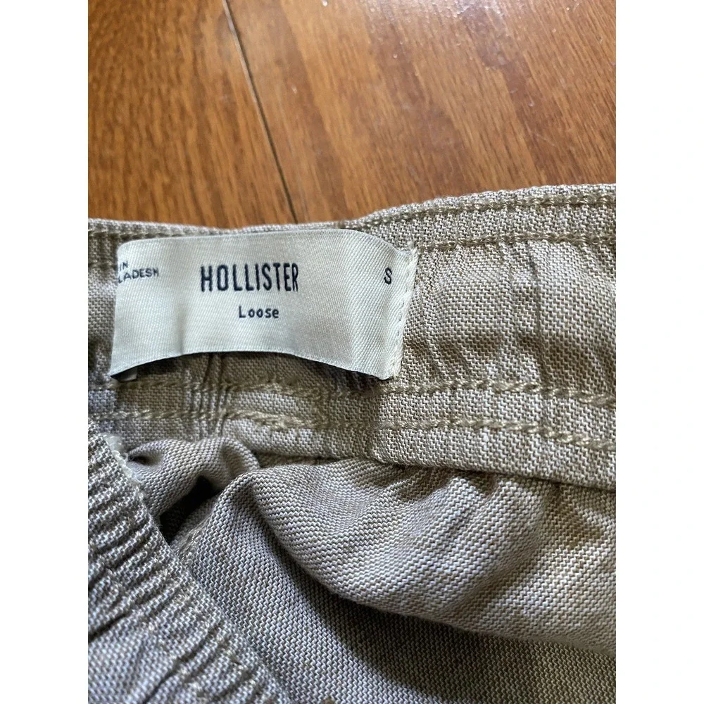 Hollister Mens Loose Linen-Blend Pants Small Sand Beige Casual Drawstring S